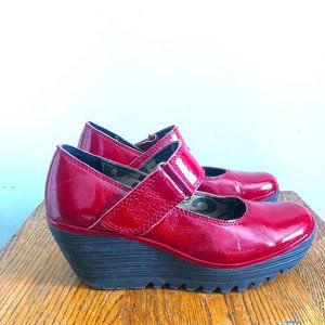 Fly London red patent leather Mary Jane wedges